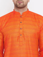 Thumbnail for VM by Vastramay Men's Orange And Gold Silk Blend Kurta Pyjama Set - Distacart