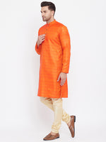 Thumbnail for VM by Vastramay Men's Orange And Gold Silk Blend Kurta Pyjama Set - Distacart