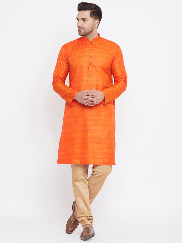 VM by Vastramay Men's Orange And Rose Gold Silk Blend Kurta Pyjama Set - Distacart