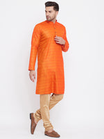 Thumbnail for VM by Vastramay Men's Orange And Rose Gold Silk Blend Kurta Pyjama Set - Distacart