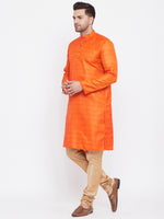 Thumbnail for VM by Vastramay Men's Orange And Rose Gold Silk Blend Kurta Pyjama Set - Distacart