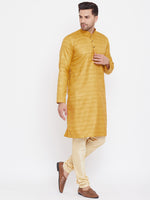 Thumbnail for VM by Vastramay Men's Mustard And Gold Silk Blend Kurta Pyjama Set - Distacart