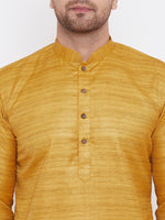 Thumbnail for VM by Vastramay Men's Mustard And Gold Silk Blend Kurta Pyjama Set - Distacart