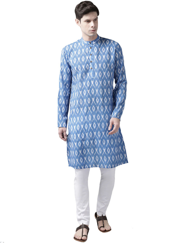 Vastramay Men's Aqua Blue Cotton Blend Kurta - Distacart