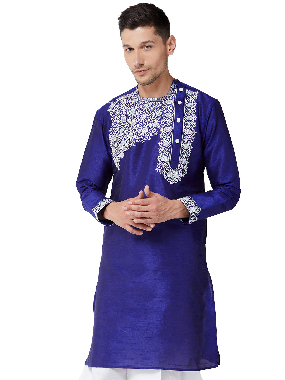 Vastramay Men's Blue Silk Blend Kurta - Distacart
