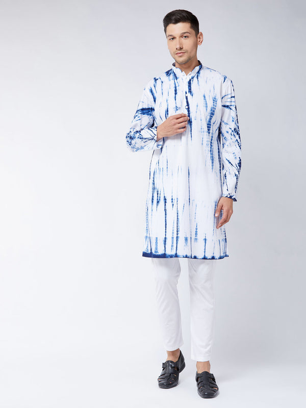 Vastramay Men's Blue And White Pure Cotton Kurta Pyjama Set - Distacart