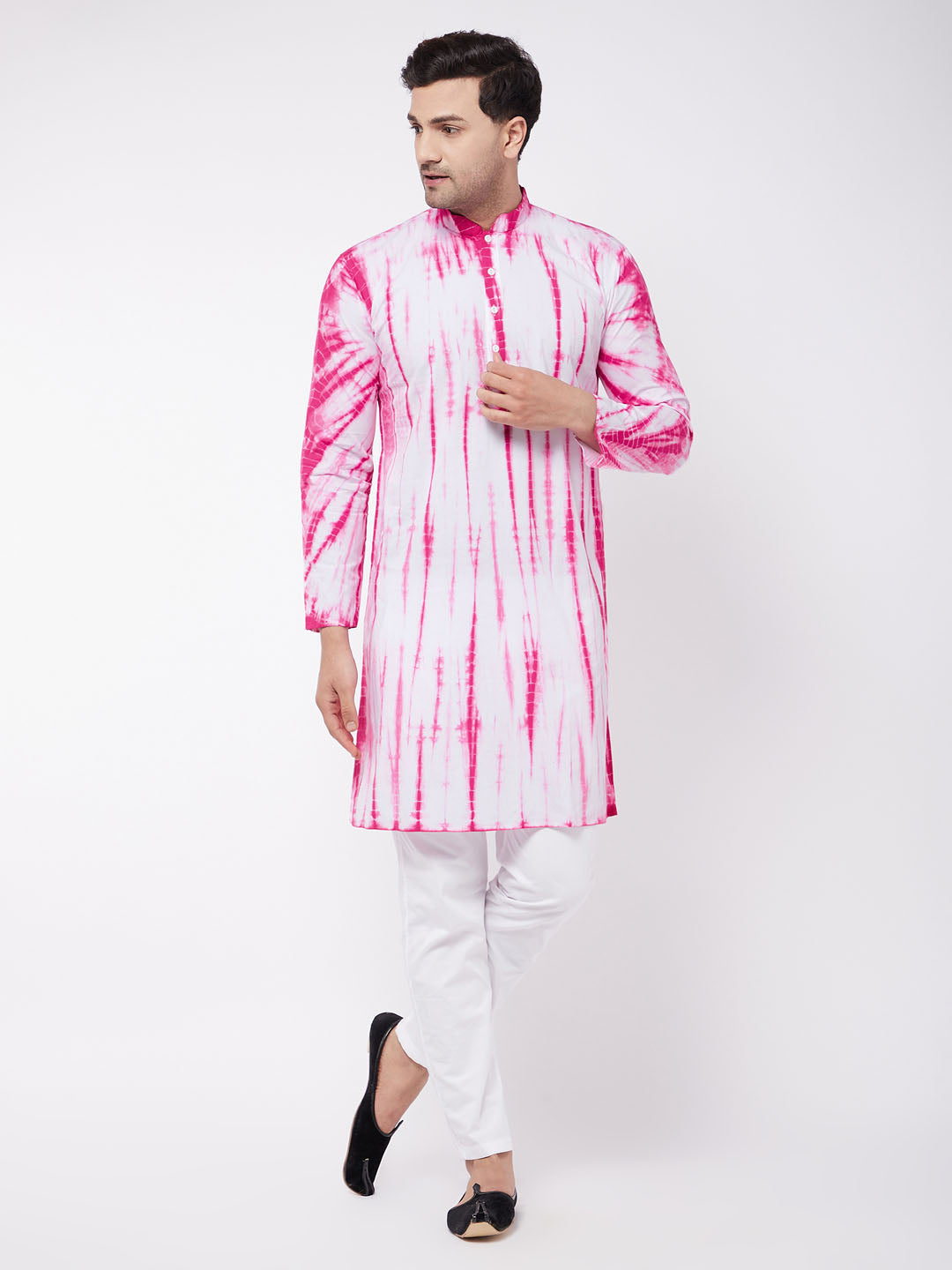 Vastramay Men's Pink And White Pure Cotton Kurta Pyjama Set - Distacart