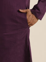 Thumbnail for Vastramay Men's Purple and White Cotton Blend Kurta And Mundu Set - Distacart