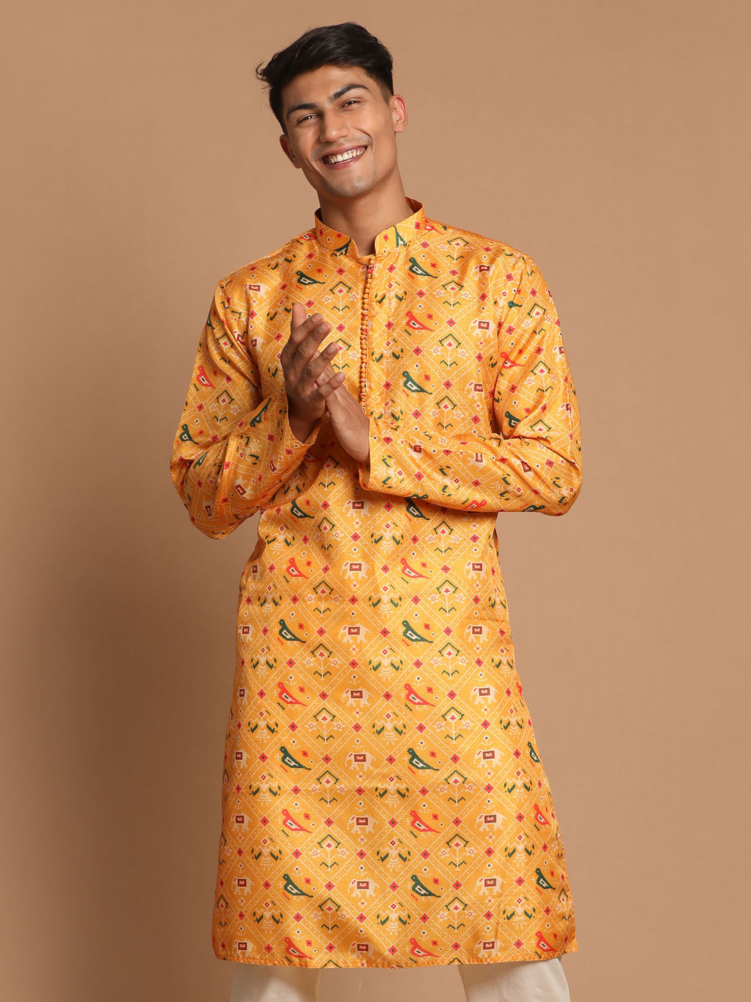 Vastramay Men's Yellow Cotton Silk Kurta - Distacart
