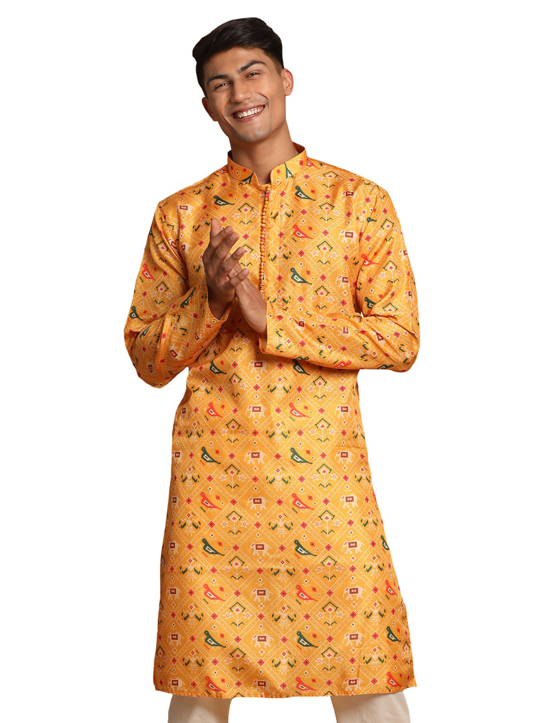 Vastramay Men's Yellow Cotton Silk Kurta - Distacart