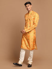 Thumbnail for Vastramay Men's Yellow And Cream Cotton Silk Kurta Pyjama Set - Distacart