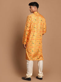 Thumbnail for Vastramay Men's Yellow And Cream Cotton Silk Kurta Pyjama Set - Distacart