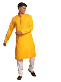 Thumbnail for Vastramay Men's Yellow And White Cotton Blend Kurta Pyjama Set - Distacart