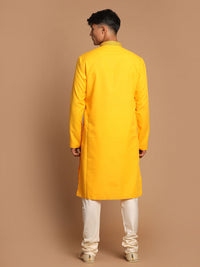 Thumbnail for Vastramay Men's Yellow And Cream Cotton Blend Kurta Pyjama Set - Distacart