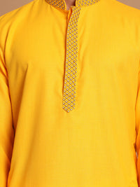 Thumbnail for Vastramay Men's Yellow And Cream Cotton Blend Kurta Pyjama Set - Distacart