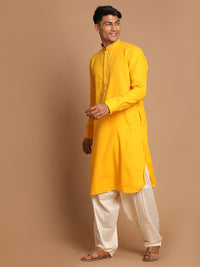 Thumbnail for Vastramay Men's Yellow And Cream Cotton Blend Kurta And Patiala Set - Distacart