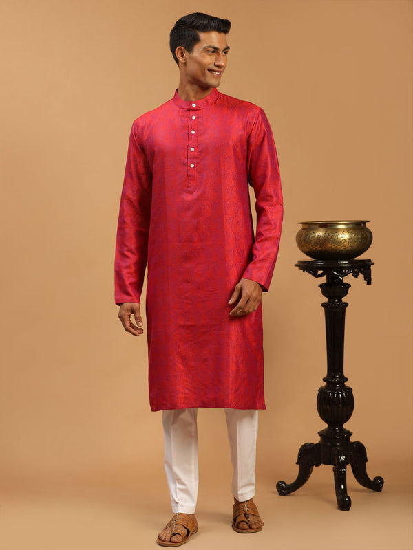Vastramay Men's Red Silk Blend Kurta & Pyjama - Distacart