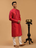 Thumbnail for Vastramay Men's Red Silk Blend Kurta & Pyjama - Distacart