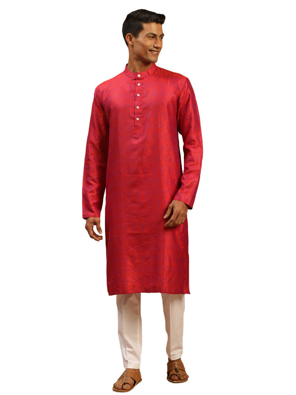 Vastramay Men's Red Silk Blend Kurta & Pyjama - Distacart