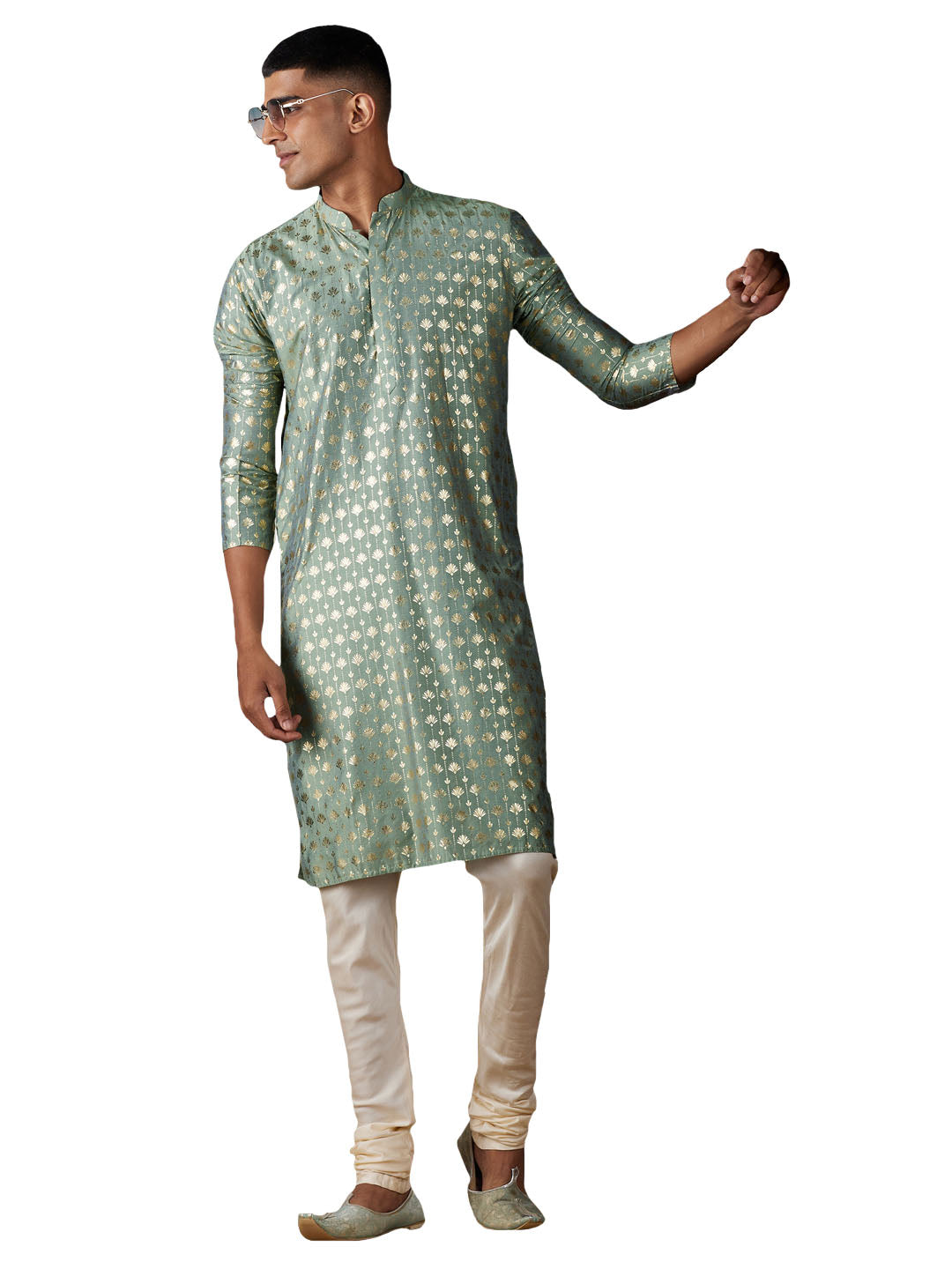 Vastramay Men's Green And Cream Viscose Kurta Pyjama Set - Distacart