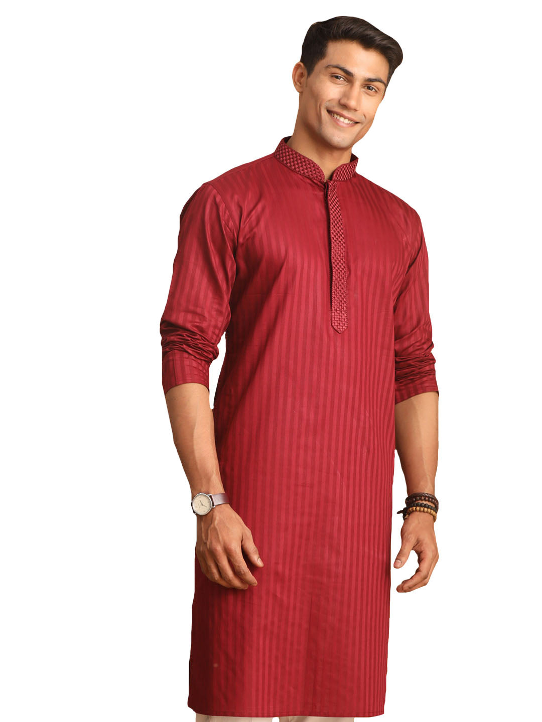 Vastramay Men's Maroon Cotton Blend Kurta - Distacart