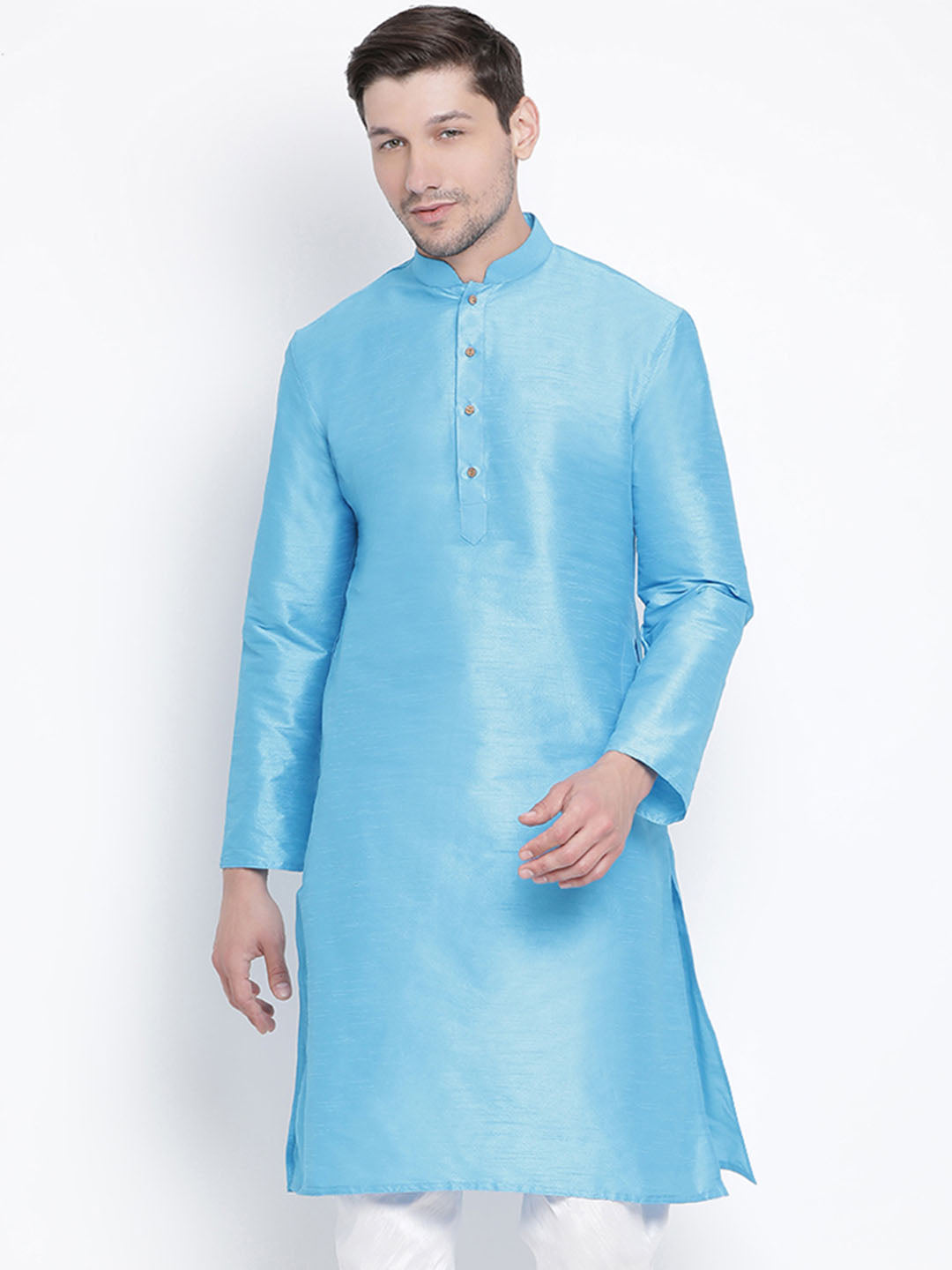 VM by Vastramay Men's Light Blue Silk Blend Kurta - Distacart