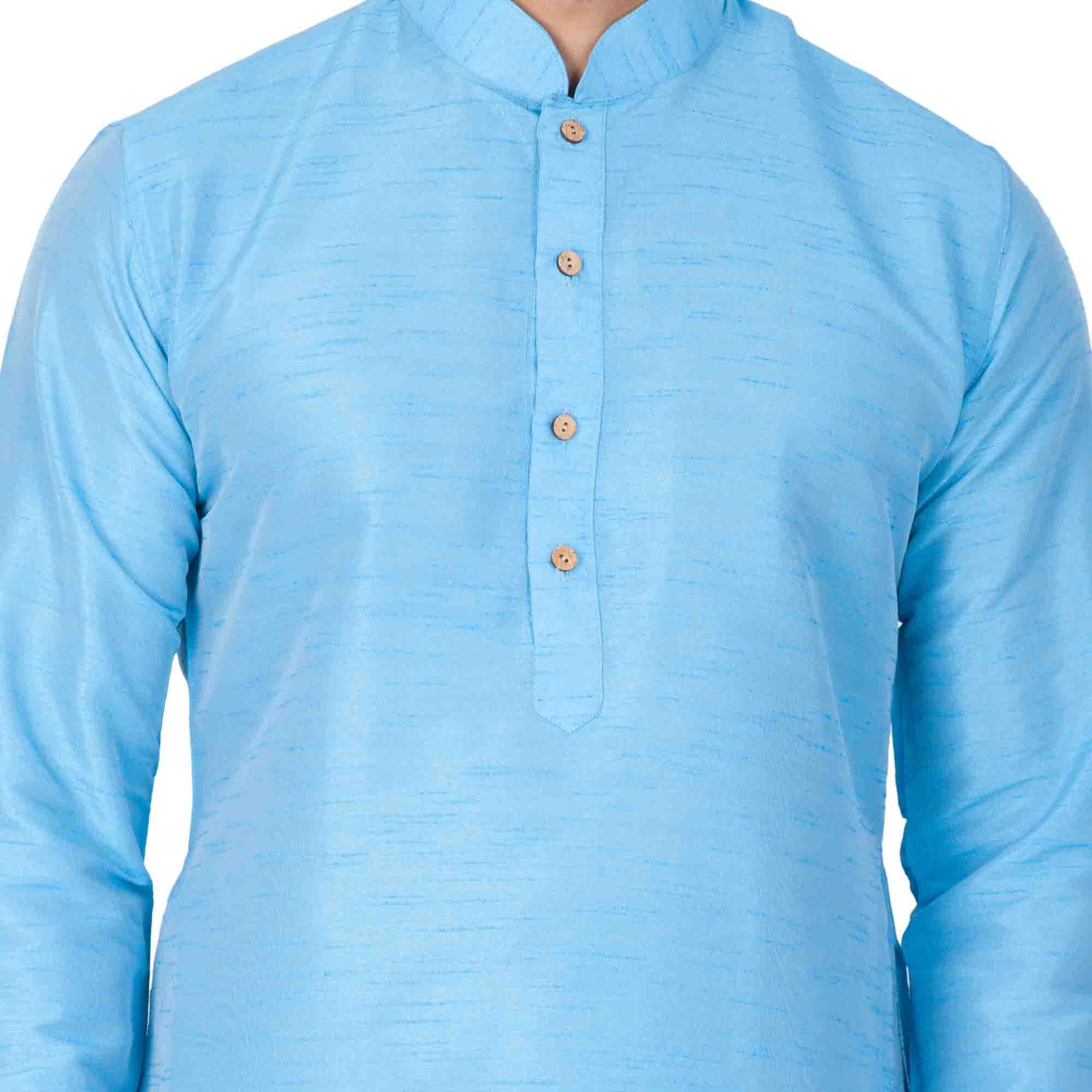 VM by Vastramay Men's Light Blue Silk Blend Kurta Pyjama Set - Distacart