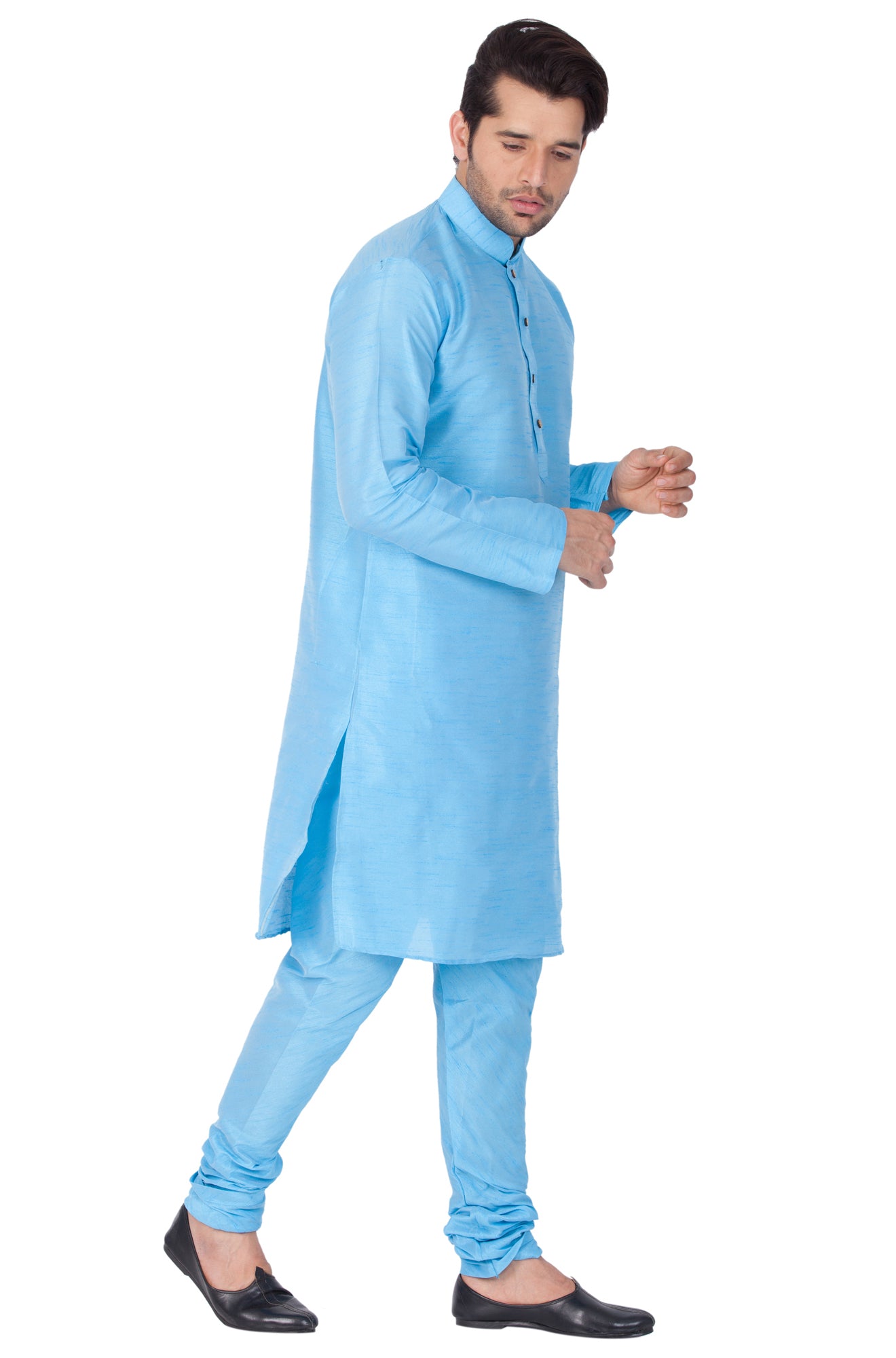 VM by Vastramay Men's Light Blue Silk Blend Kurta Pyjama Set - Distacart