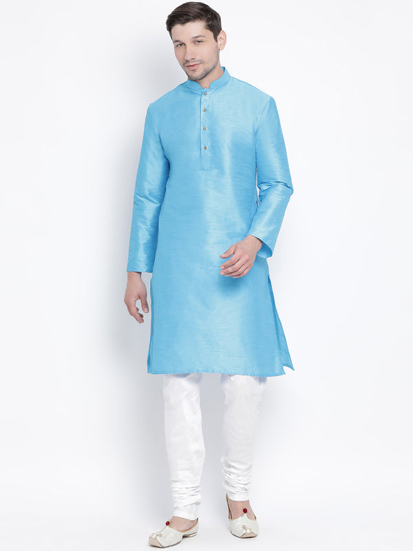 Vastramay Men's Light Blue Silk Blend Kurta Pyjama Set - Distacart