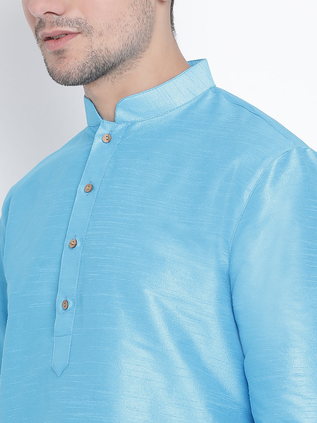 VM by Vastramay Men's Light Blue Silk Blend Kurta Pyjama Set - Distacart