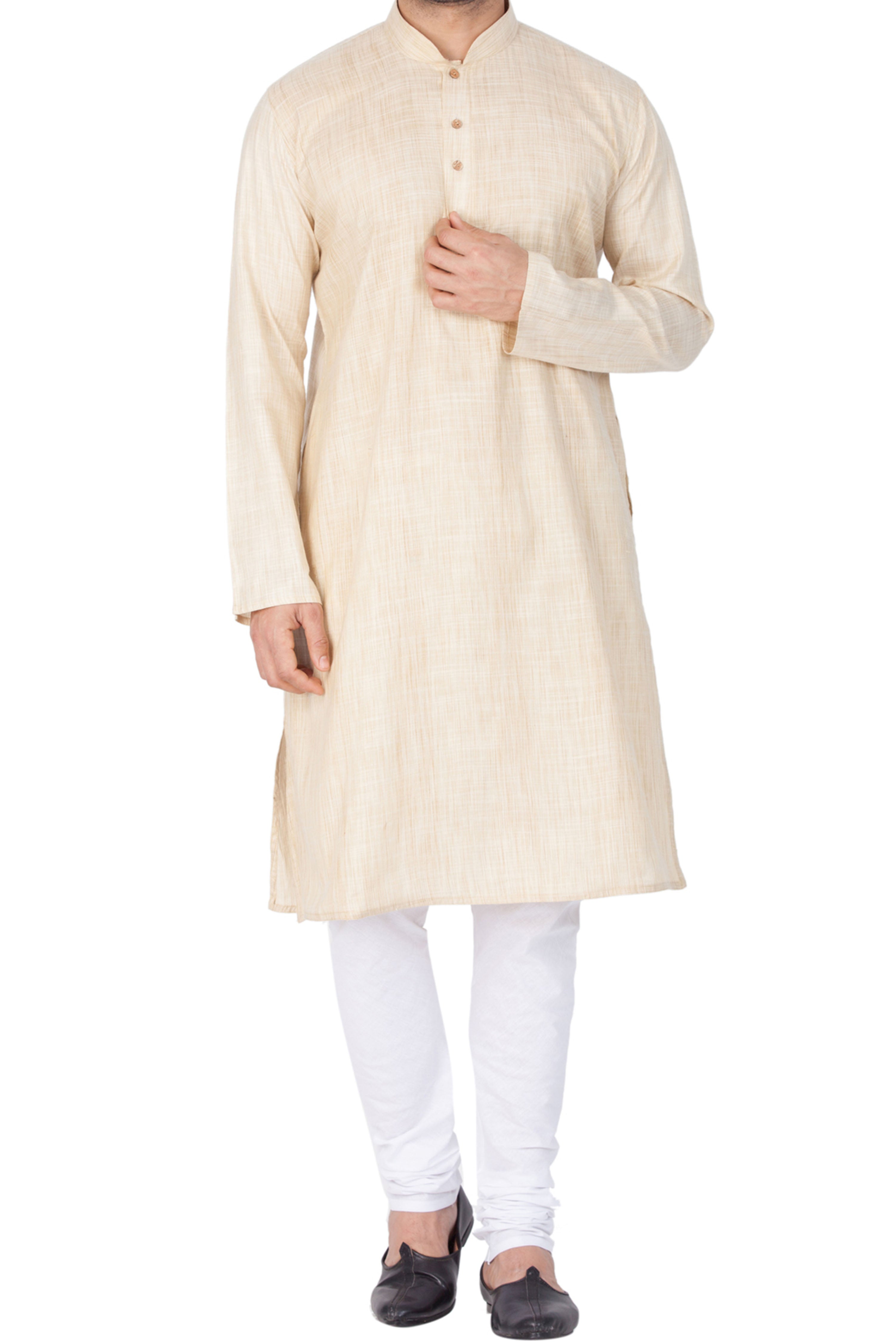 Vastramay Men's Beige Cotton Blend Kurta Pyjama Set - Distacart