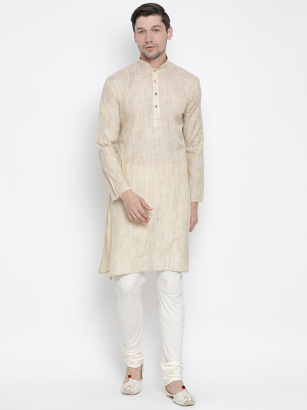 Vastramay Men's Beige Cotton Blend Kurta Pyjama Set - Distacart
