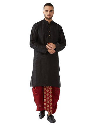 Vastramay Men's Solid Kurta And Embroidered Traditional Dhoti Set - Distacart