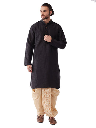 Vastramay Men's Solid Kurta And Embroidered Traditional Dhoti Set - Distacart