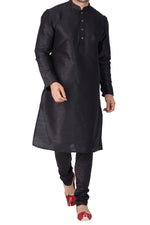 Thumbnail for Vastramay Men's Black Silk Blend Kurta Pyjama Set - Distacart