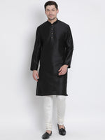 Thumbnail for VM by Vastramay Men's Black Silk Blend Kurta Pyjama Set - Distacart