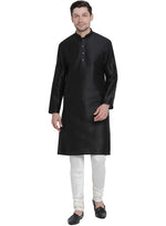 Thumbnail for VM by Vastramay Men's Black Silk Blend Kurta Pyjama Set - Distacart