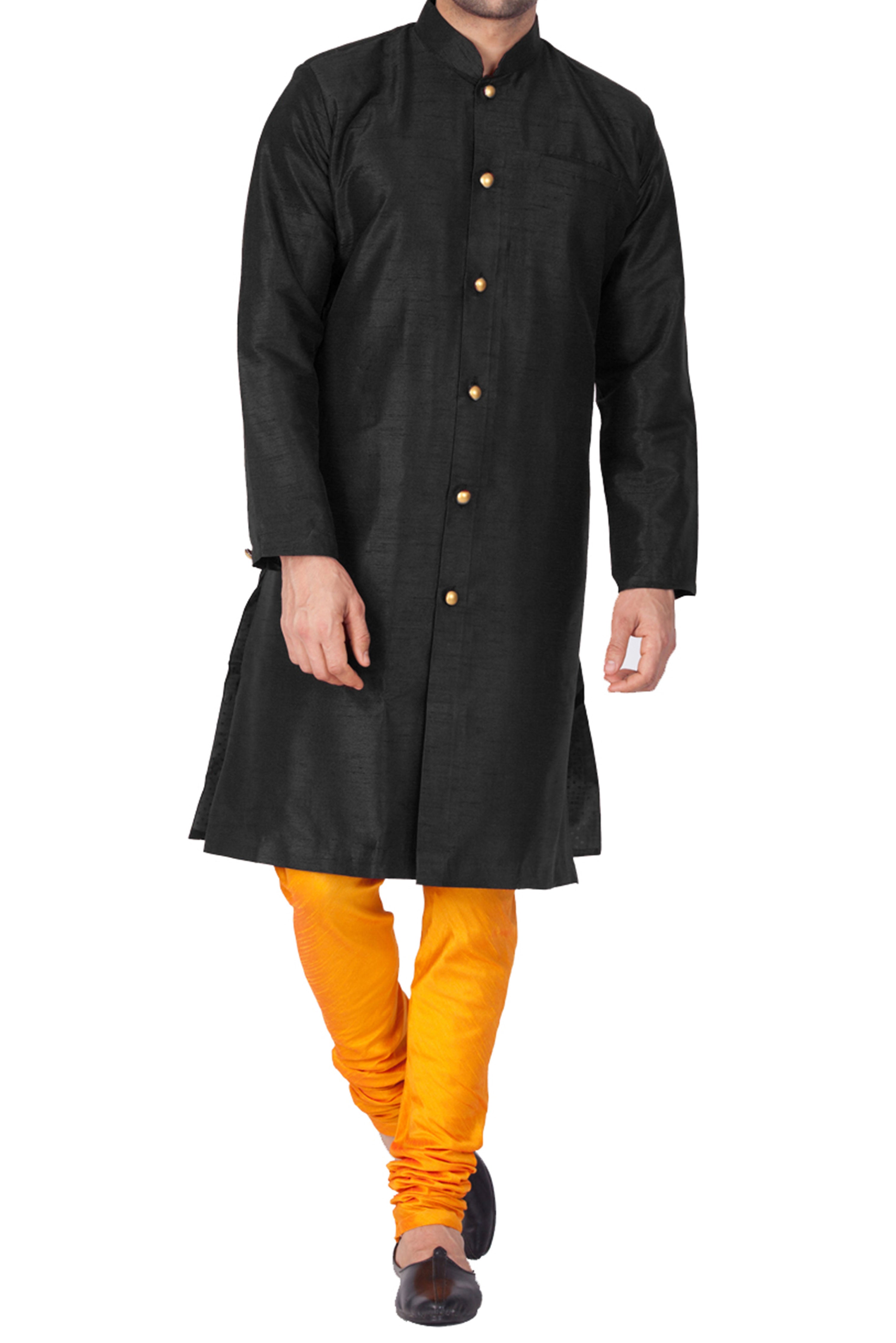 Vastramay Men's Black Silk Blend Sherwani Set - Distacart