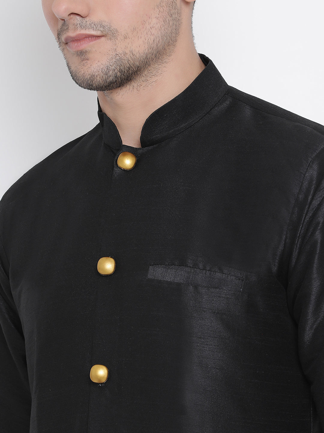 Vastramay Men's Black Silk Blend Sherwani Set - Distacart