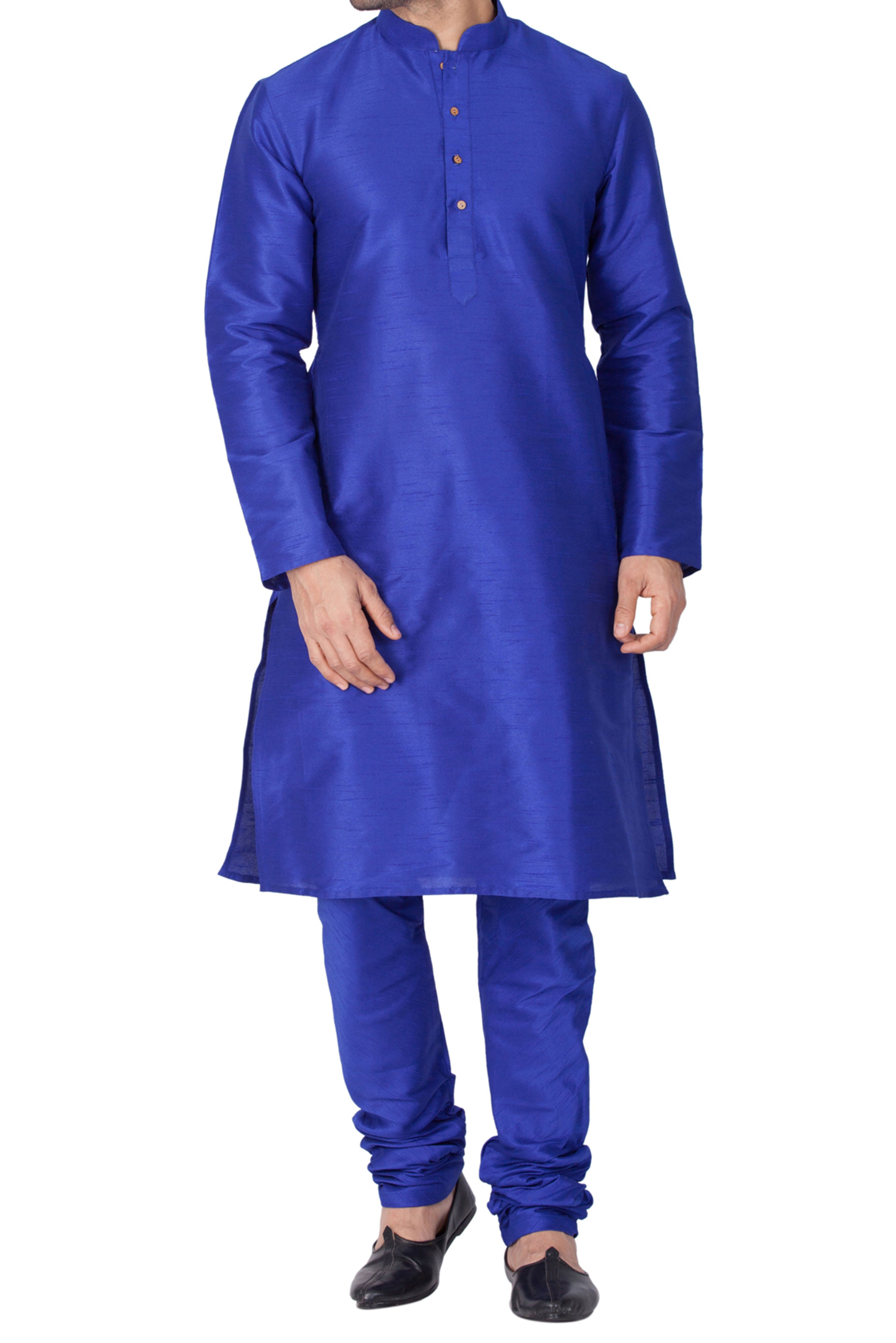VM by Vastramay Men's Blue Silk Blend Kurta Pyjama Set - Distacart