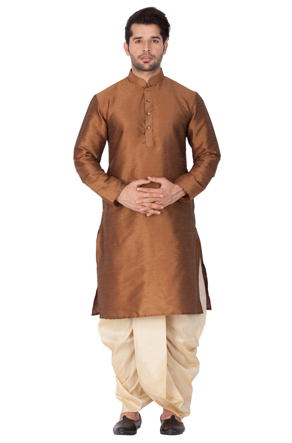 Vastramay Men's Brown Silk Blend Kurta and Dhoti Set - Distacart