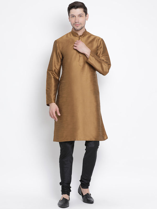 Vastramay Men's Brown Silk Blend Kurta Pyjama Set - Distacart