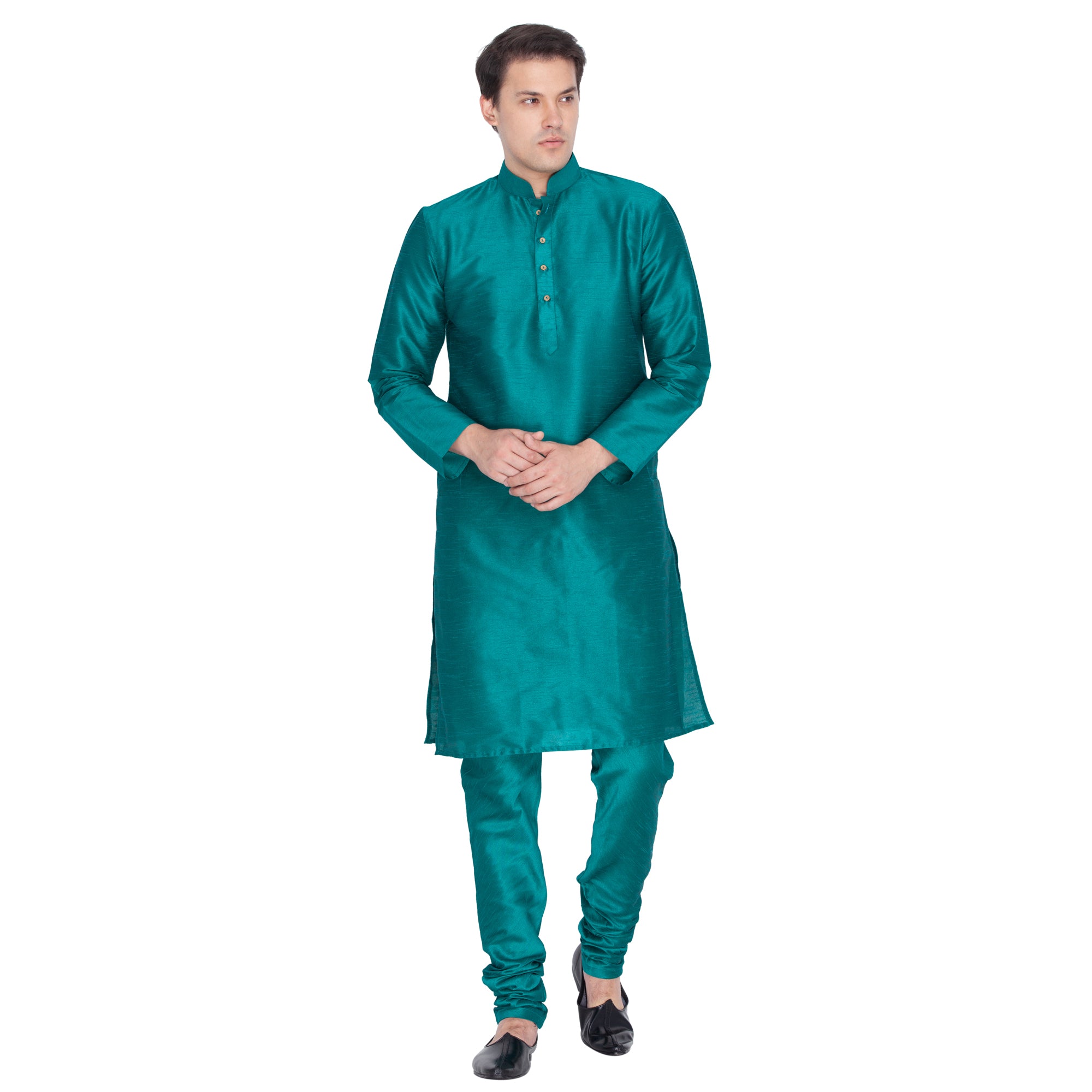 VM by Vastramay Men's Green Silk Blend Kurta Pyjama Set - Distacart