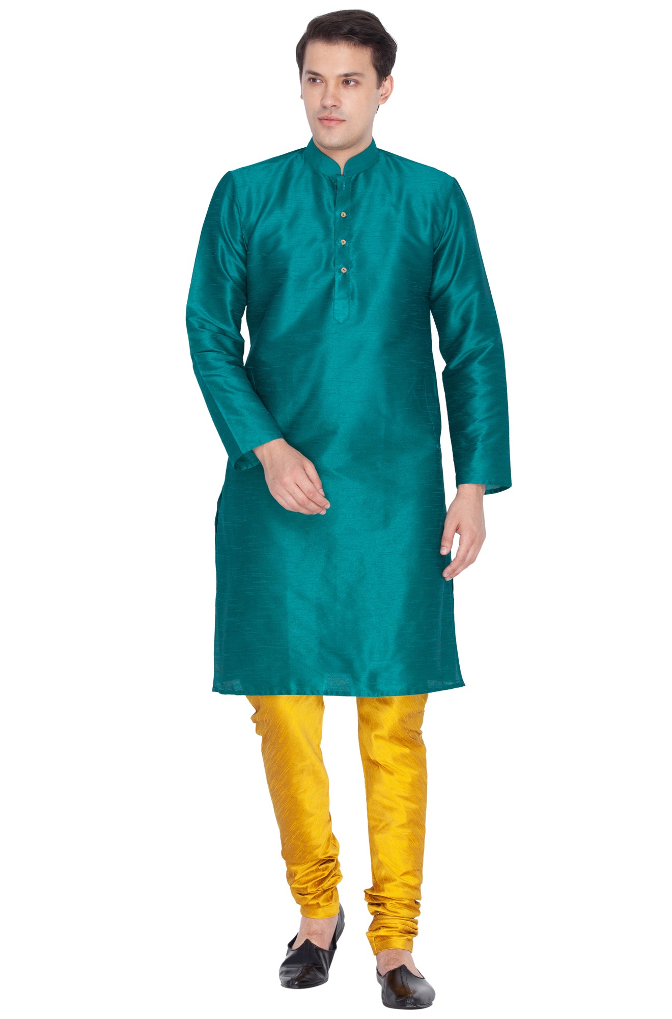 VM by Vastramay Men's Green Silk Blend Kurta Pyjama Set - Distacart
