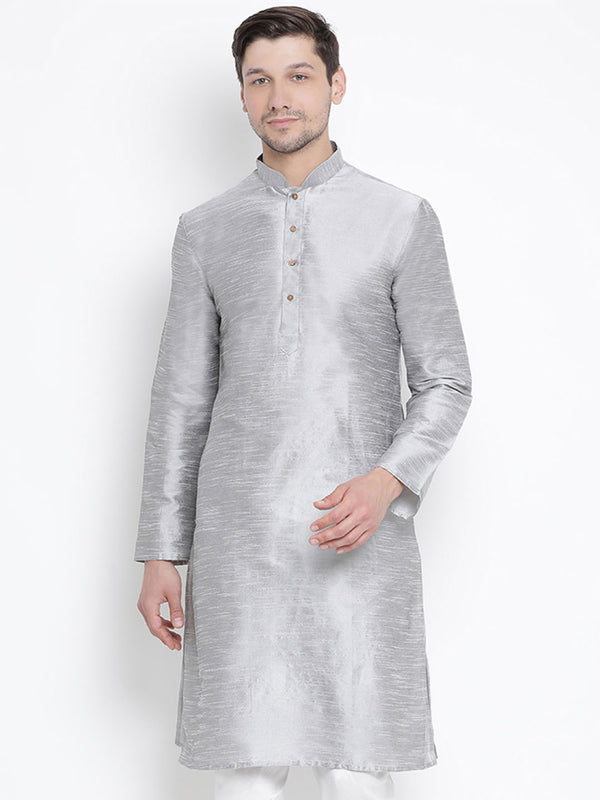 Vastramay Men's Grey Silk Blend Kurta - Distacart