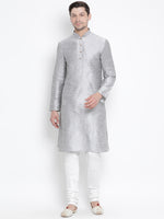 Thumbnail for Vastramay Men's Grey Silk Blend Kurta Pyjama Set - Distacart