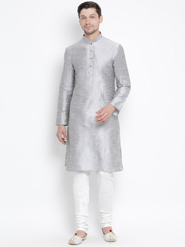Vastramay Men's Grey Silk Blend Kurta Pyjama Set - Distacart