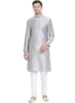 Thumbnail for VM by Vastramay Men's Grey Silk Blend Kurta Pyjama Set - Distacart