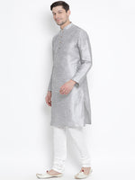 Thumbnail for VM by Vastramay Men's Grey Silk Blend Kurta Pyjama Set - Distacart