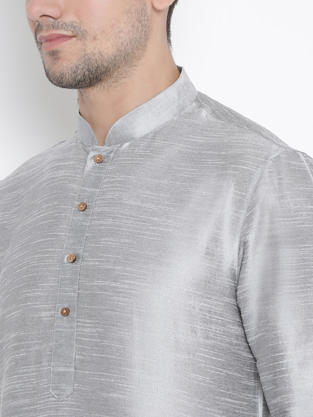 VM by Vastramay Men's Grey Silk Blend Kurta Pyjama Set - Distacart